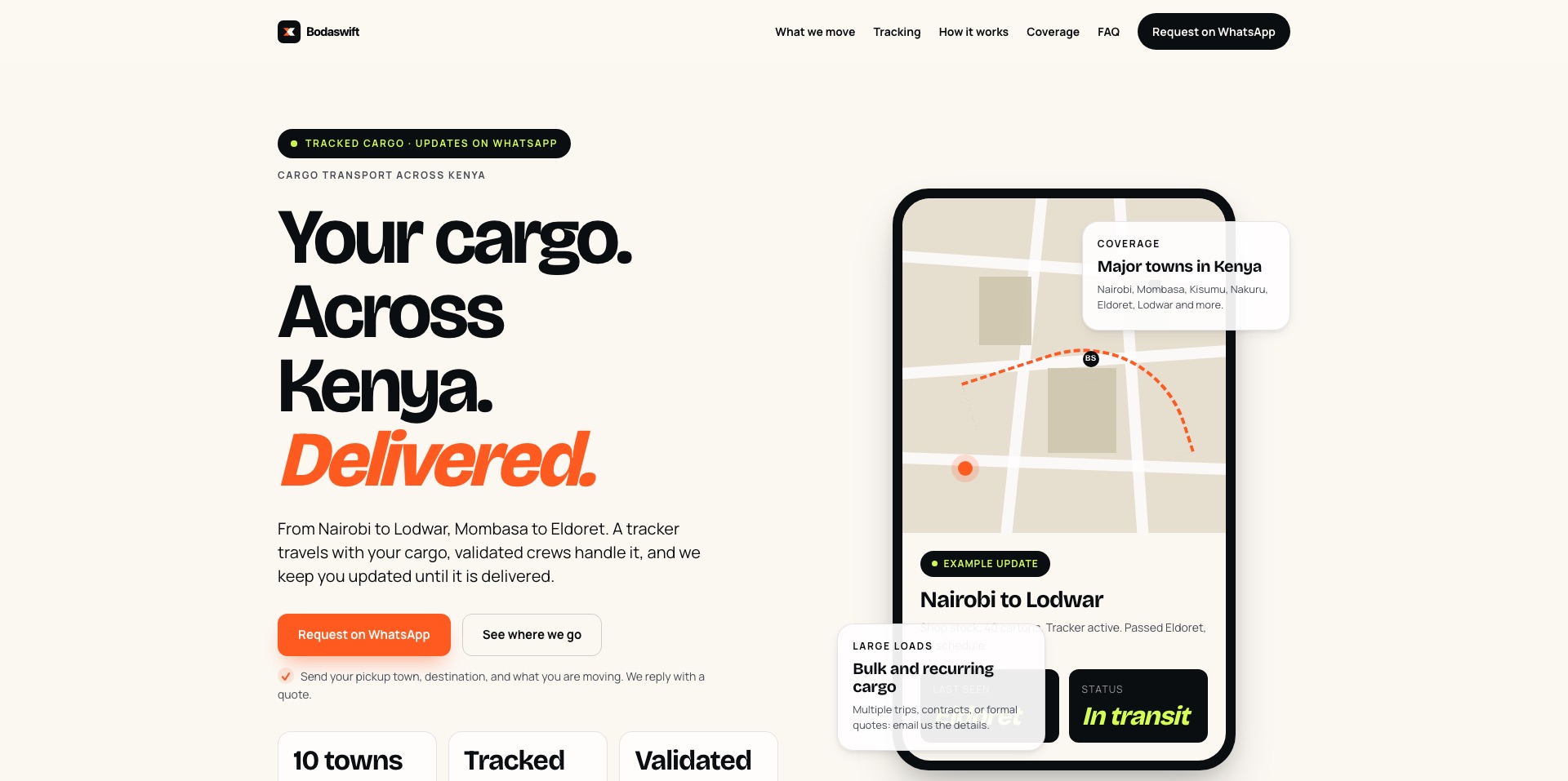 Bodaswift cargo transport website preview